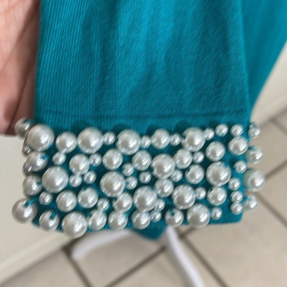 Monroe & Main Women’s Formal Pearl Trimmed Knit Dress Size Small Teal - Picture 9 of 12